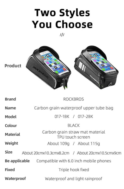 ROCKBROS Bicycle Bag Waterproof Touch Screen Cycling Bag Top Front Tube Frame MTB Road Bike Bag 6.5 Phone Case Bike Accessories