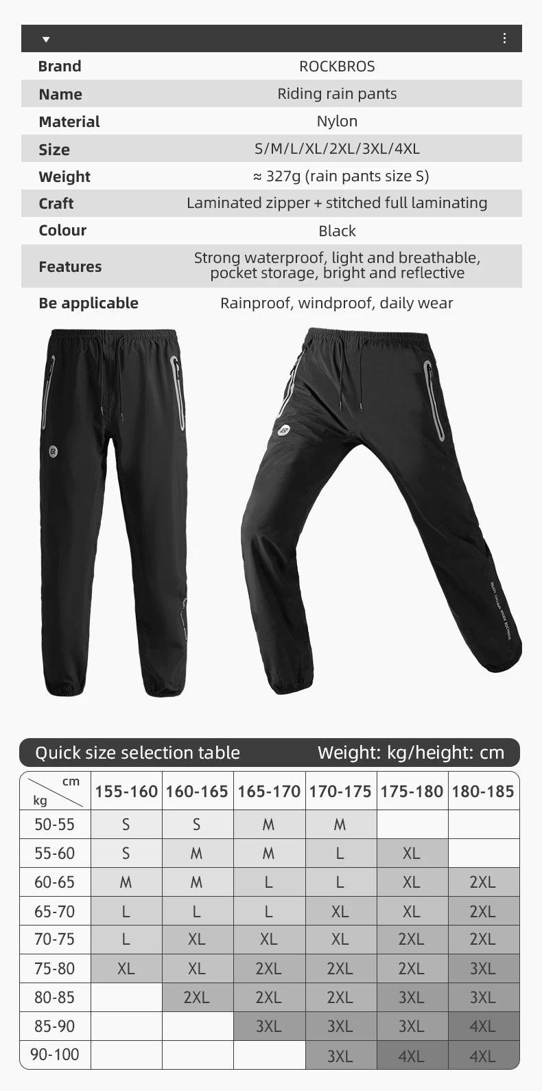 ROCKBROS Cycling Pants Waterproof Men Women Breathable Trousers Bike Pants Anti-sweat Clothings Elastic Sport Fitness Bike Pants