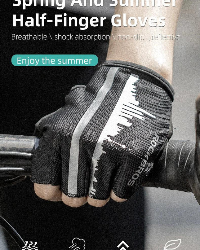 ROCKBROS Summer Cycling Half Finger Gloves Anti-slip Breathable Bicycle Gloves Men Women Anti-sweat Reflective Bike Gloves