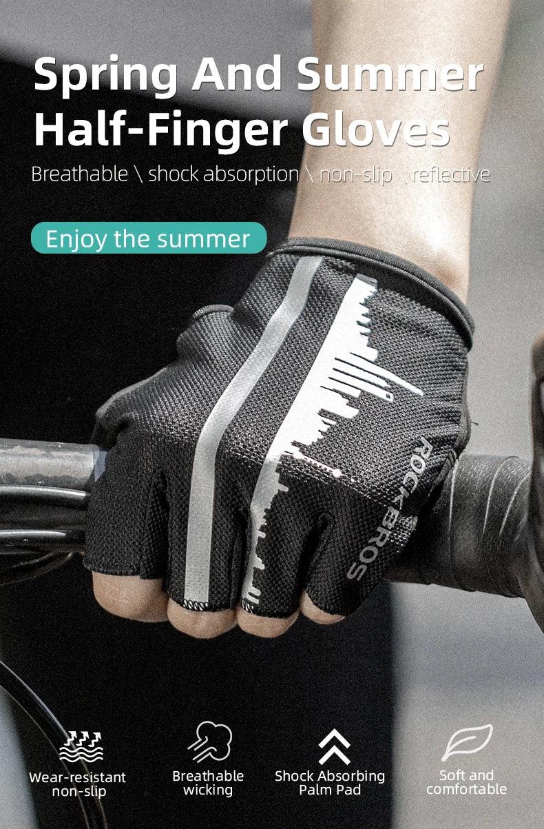 ROCKBROS Summer Cycling Half Finger Gloves Anti-slip Breathable Bicycle Gloves Men Women Anti-sweat Reflective Bike Gloves