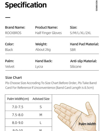 ROCKBROS Cycling Gloves Autumn Spring MTB Bike Gloves SBR Pad Half Finger Bicycle Goves Men Women Breathable Shockproof Gloves