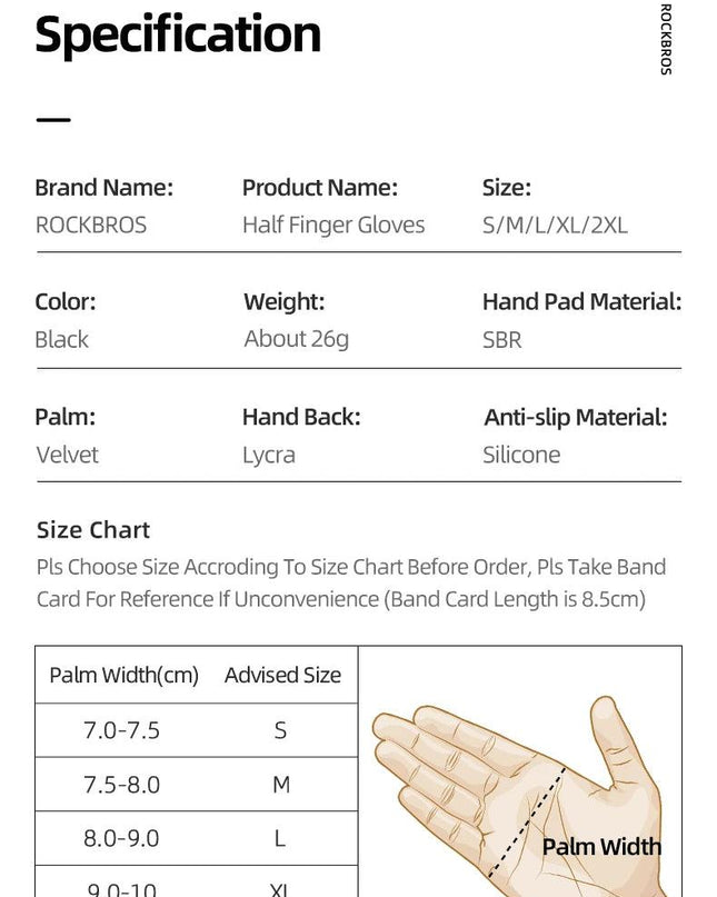 ROCKBROS Cycling Gloves Autumn Spring MTB Bike Gloves SBR Pad Half Finger Bicycle Goves Men Women Breathable Shockproof Gloves