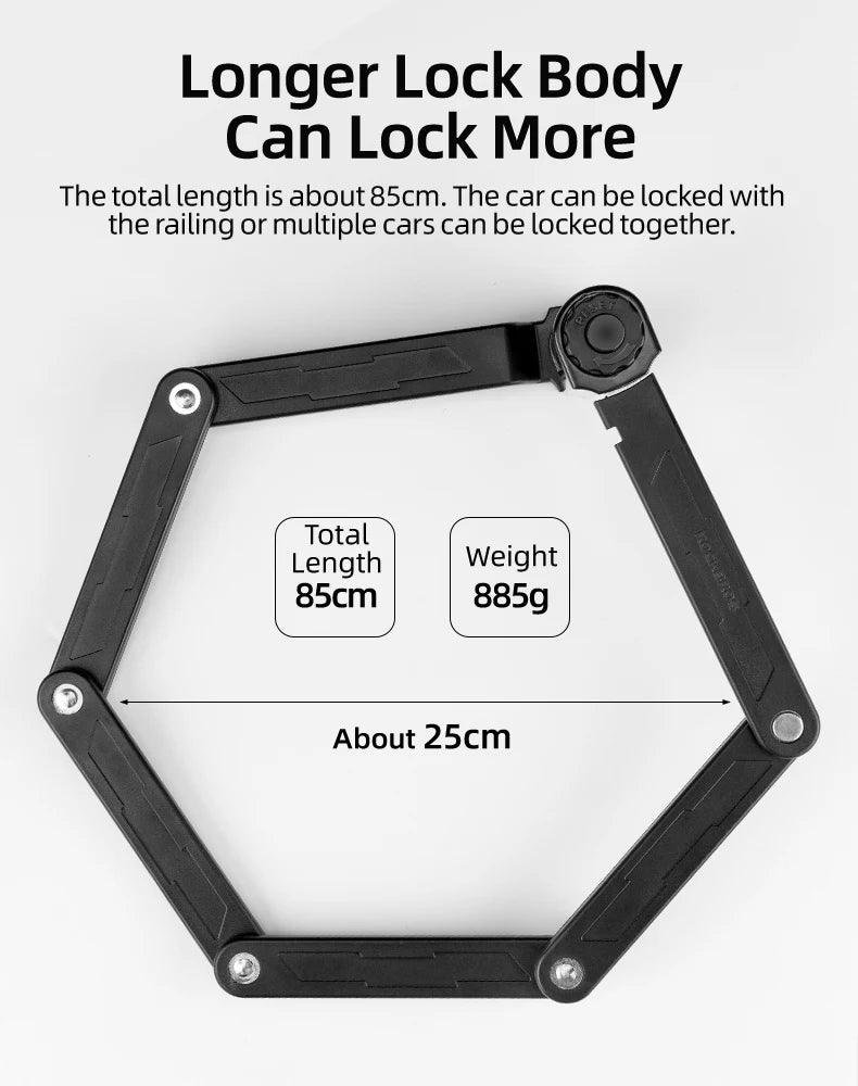 ROCKBROS Bike Lock Zinc Alloy Four-Digit Security Anti-Theft Lock Foldable Password 85CM Lock Door MotorBike Accessories