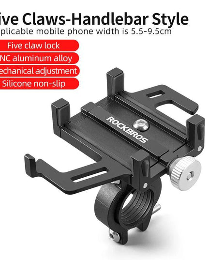 ROCKBROS Phone Holder Motorcycle Electric Bicycle Smartphone CNC Aluminum Alloy Bracket Five Claws Mechanical Bike Phone Holder