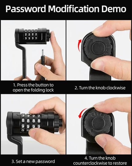 ROCKBROS Bike Lock Zinc Alloy Four-Digit Security Anti-Theft Lock Foldable Password 85CM Lock Door MotorBike Accessories