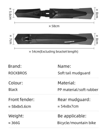 ROCKBROS Fender Mtb Rubber Tail Soft MTB Bike MTB Bike Widen Front Rear Mudguard Adjust Any Angle Fender Bike Accessories