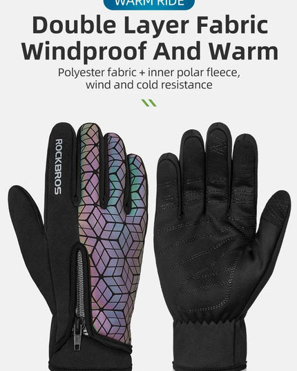ROCKBROS Winter Bicycle Gloves Touch Screen Thermal Fleece Climbing Skiing Bike Gloves Men Women Windproof Warm Cycling Gloves