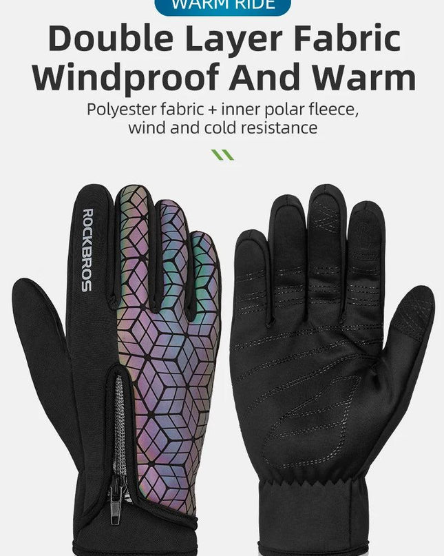 ROCKBROS Winter Bicycle Gloves Touch Screen Thermal Fleece Climbing Skiing Bike Gloves Men Women Windproof Warm Cycling Gloves
