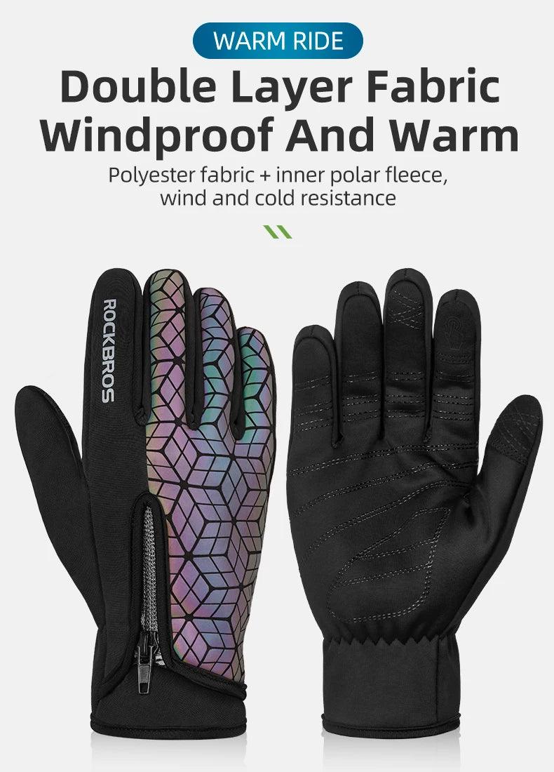 ROCKBROS Winter Bicycle Gloves Touch Screen Thermal Fleece Climbing Skiing Bike Gloves Men Women Windproof Warm Cycling Gloves