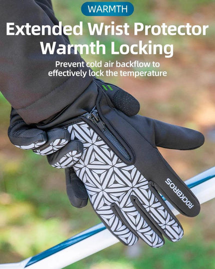 ROCKBROS Winter Bicycle Gloves Touch Screen Thermal Fleece Climbing Skiing Bike Gloves Men Women Windproof Warm Cycling Gloves