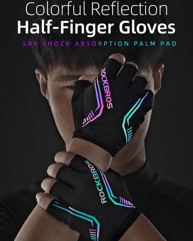 ROCKBROS MTB Road Male Cycling Gloves High Reflective Ant-slip Shockproof Fingerless Gloves For Bicycle Motorcycle Accessories
