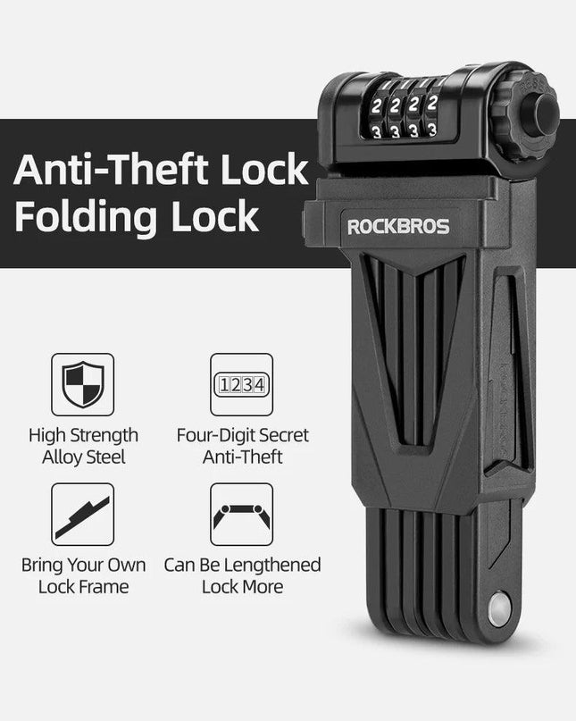 ROCKBROS Bike Lock Zinc Alloy Four-Digit Security Anti-Theft Lock Foldable Password 85CM Lock Door MotorBike Accessories
