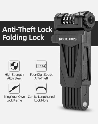 ROCKBROS Bike Lock Zinc Alloy Four-Digit Security Anti-Theft Lock Foldable Password 85CM Lock Door MotorBike Accessories