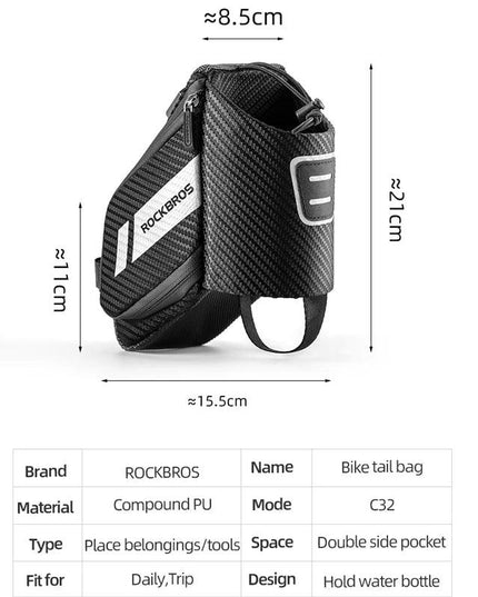 ROCKBROS 1.5L Bicycle Bag Water Repellent Durable Reflective MTB Road Bike With Water Bottle Pocket Bike Bag Accessories