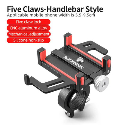 ROCKBROS Phone Holder Motorcycle Electric Bicycle Smartphone CNC Aluminum Alloy Bracket Five Claws Mechanical Bike Phone Holder