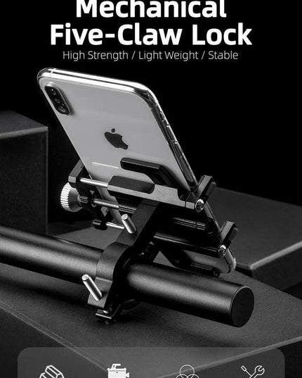 ROCKBROS Phone Holder Motorcycle Electric Bicycle Smartphone CNC Aluminum Alloy Bracket Five Claws Mechanical Bike Phone Holder
