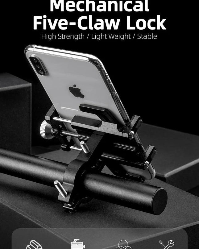 ROCKBROS Phone Holder Motorcycle Electric Bicycle Smartphone CNC Aluminum Alloy Bracket Five Claws Mechanical Bike Phone Holder