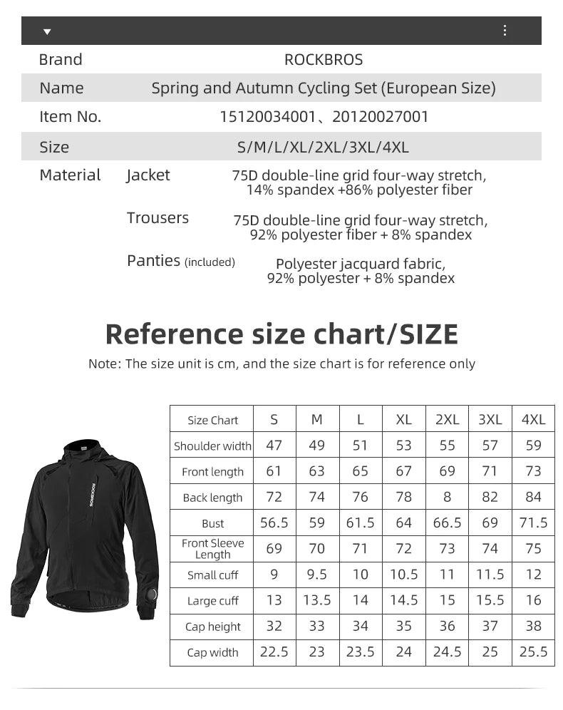 ROCKBROS Men's Cycling Clothing Sets Spring Autumn Breathable Cycling Jacket Comfortable Thin Unisex Outdoor Sport Suit EUR Size