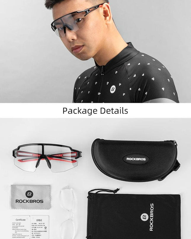 ROCKBROS Photochromic Cycling Glasses Polarized Built-in Myopia Frame Sports Sunglasses Men Women Glasses Cycling Eyewear Goggle