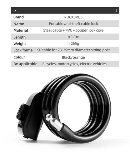 ROCKBROS Bicycle Lock Bike Portable Anti-theft Ring Lock MTB Road Cycling Cable Lock Motorcycle Vehicle Bicycle Accessories