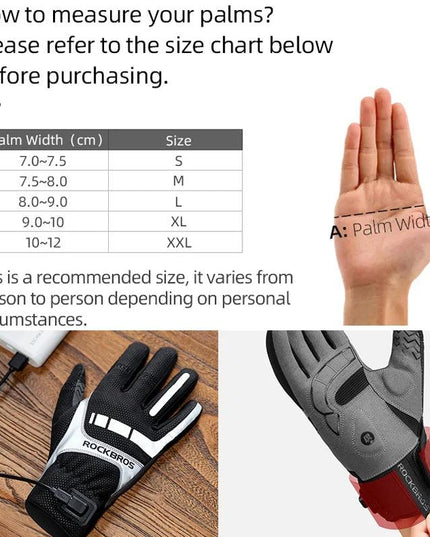ROCKBROS Warm Bicycle Women Men's Gloves Winter SBR Touch Screen USB Heated Gloves Windproof Plam Breathable Motor E-bike Gloves