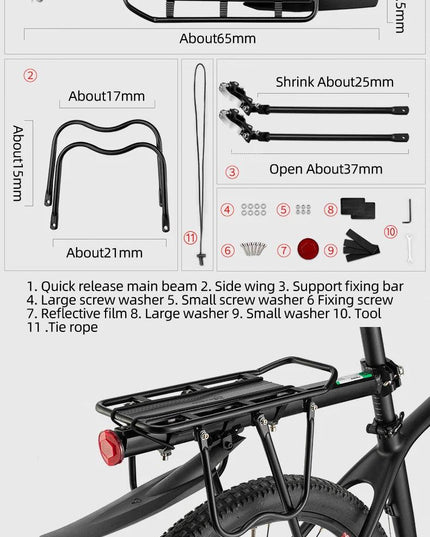 ROCKBROS Bicycle Rack MTB Road Bike Shelf Aluminum Alloy Bike Rack Quick Release Manned Rear Tailstock Bicycle Accessories