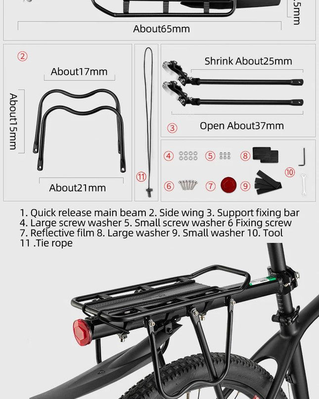 ROCKBROS Bicycle Rack MTB Road Bike Shelf Aluminum Alloy Bike Rack Quick Release Manned Rear Tailstock Bicycle Accessories