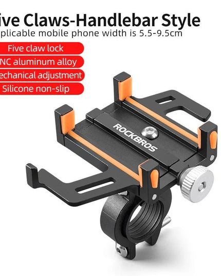 ROCKBROS Phone Holder Motorcycle Electric Bicycle Smartphone CNC Aluminum Alloy Bracket Five Claws Mechanical Bike Phone Holder