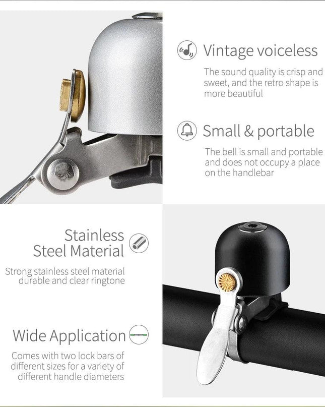 ROCKBROS Bicycle Vintage Brass Bell Ring Clear Sound Quality MTB Road Bike Retro Bell Cycling Children Horn Kid Bike Accessories
