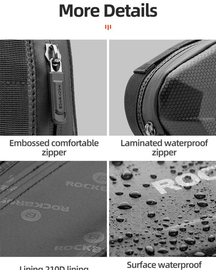 ROCKBROS Hard Shell Bicycle Bag MTB Road Bike Bag Carbon Pattern Waterproof Top Tube Bag Cycling Saddle Bag 1.5L High Capacity