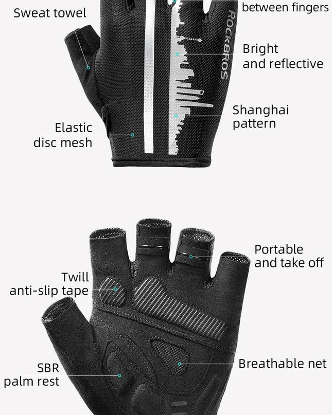 ROCKBROS Summer Cycling Half Finger Gloves Anti-slip Breathable Bicycle Gloves Men Women Anti-sweat Reflective Bike Gloves