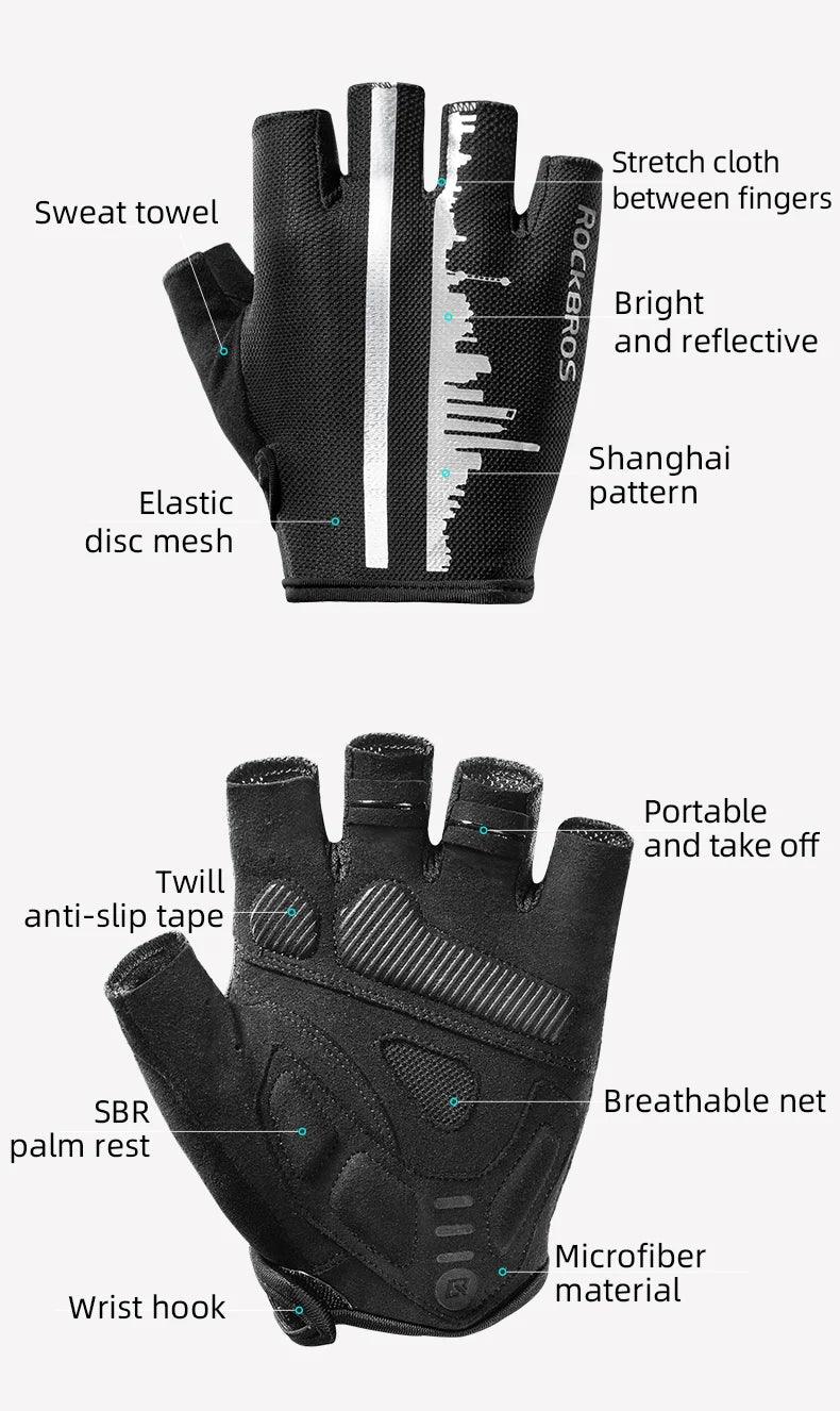 ROCKBROS Summer Cycling Half Finger Gloves Anti-slip Breathable Bicycle Gloves Men Women Anti-sweat Reflective Bike Gloves