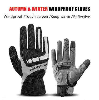 ROCKBROS Touch Screen Cycling Gloves Autumn Winter Thermal Windproof Bicycle Gloves Keep Warm Thick Sport Glove Bike Accessories