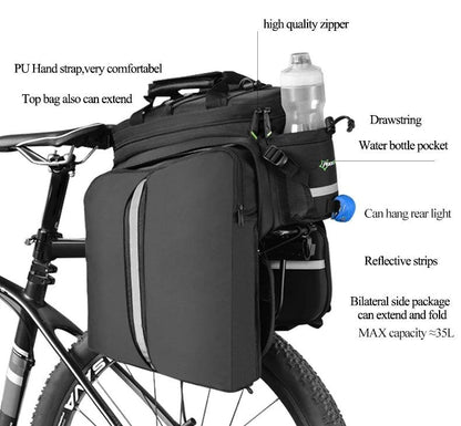 ROCKBROS Bicycle Carrier Bag MTB Bike Rack Bag Trunk Pannier Cycling Multifunctional Large Capacity Travel Bag With Rain Cover