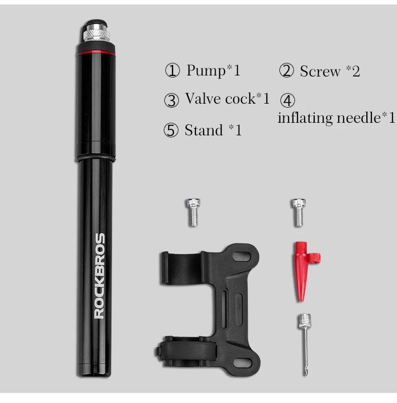 ROCKBROS Bike Bicycle Pump Aluminum Alloy 150PSI/260PSI High Pressure Mini Air Pump For Bike Cycling Tire Inflator MTB