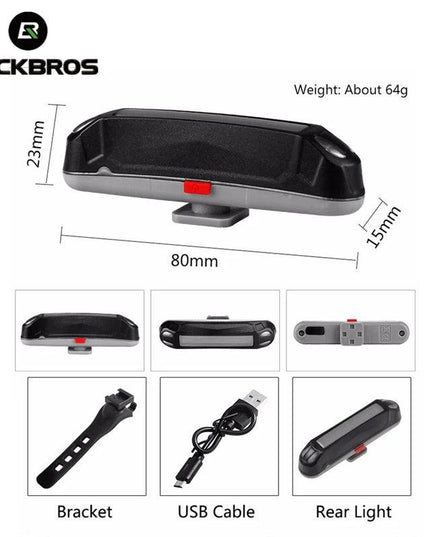 ROCKBROS Bicycle Light Waterproof Bike Taillight LED USB Rechargable Safety Back Light Riding Warning Saddle Bike Rear Light