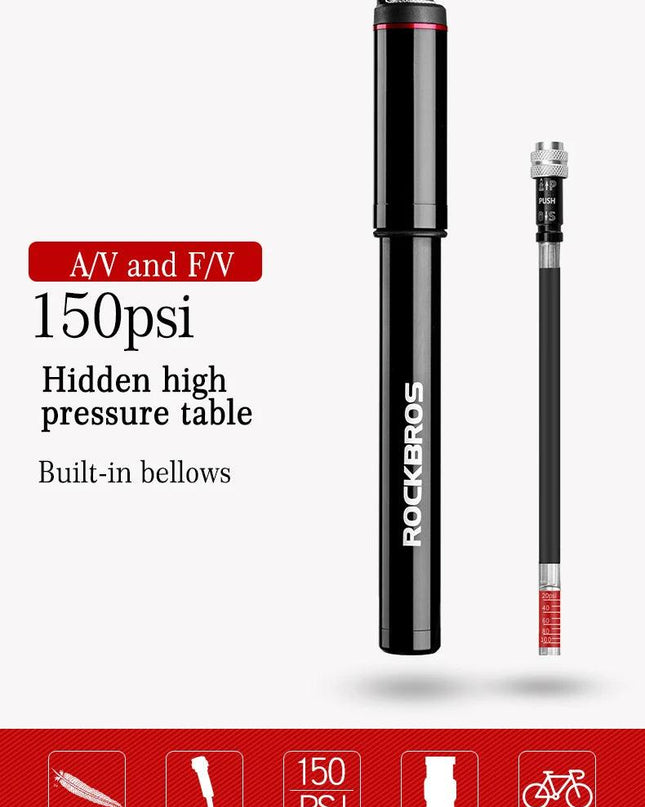 ROCKBROS Bike Bicycle Pump Aluminum Alloy 150PSI/260PSI High Pressure Mini Air Pump For Bike Cycling Tire Inflator MTB