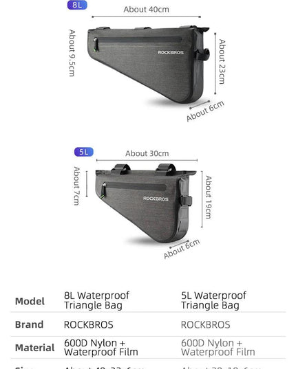 ROCKBROS Rainproof Bike Bag Large Capacity MTB Road Frame Bag Triangle Pouch Waterproof Caulking Bicycle Bag Pannier Accessories