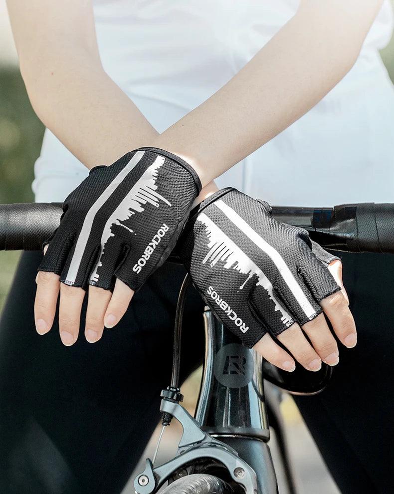 ROCKBROS Summer Cycling Half Finger Gloves Anti-slip Breathable Bicycle Gloves Men Women Anti-sweat Reflective Bike Gloves