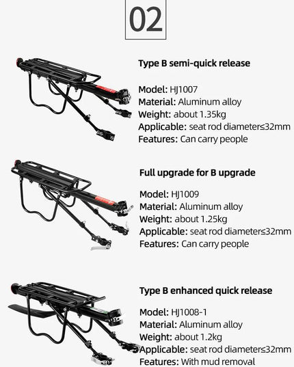 ROCKBROS Bicycle Rack MTB Road Bike Shelf Aluminum Alloy Bike Rack Quick Release Manned Rear Tailstock Bicycle Accessories