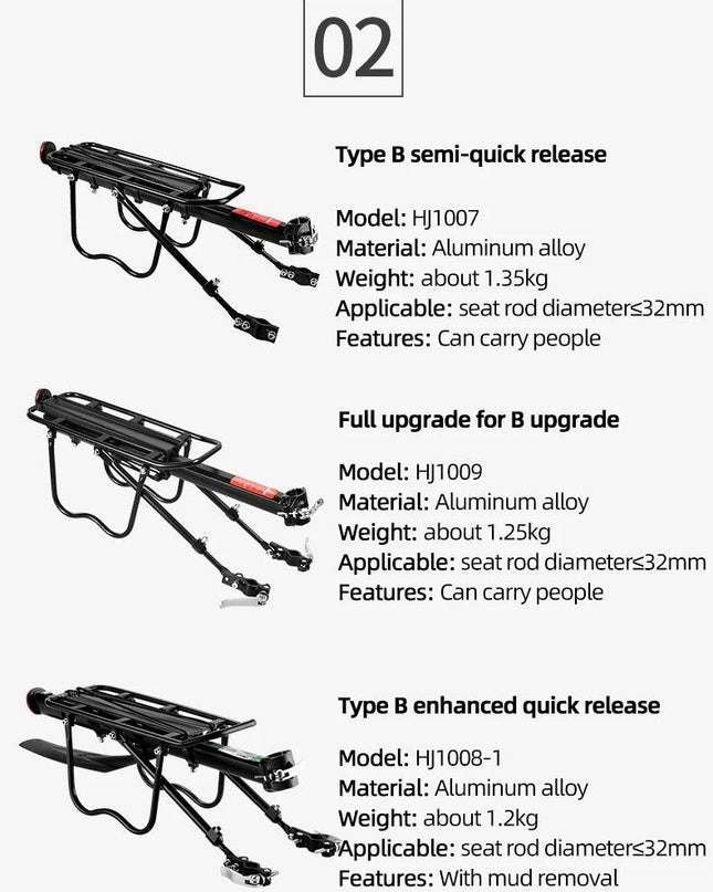 ROCKBROS Bicycle Rack MTB Road Bike Shelf Aluminum Alloy Bike Rack Quick Release Manned Rear Tailstock Bicycle Accessories