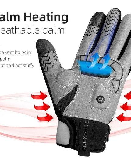 ROCKBROS Warm Bicycle Women Men's Gloves Winter SBR Touch Screen USB Heated Gloves Windproof Plam Breathable Motor E-bike Gloves