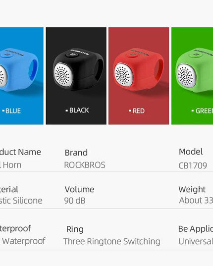 ROCKBROS Electric Cycling Bell 90 dB Horn Rainproof MTB Bicycle Handlebar Silica Gel Shell Ring Bike Bell Bicycle Accessories