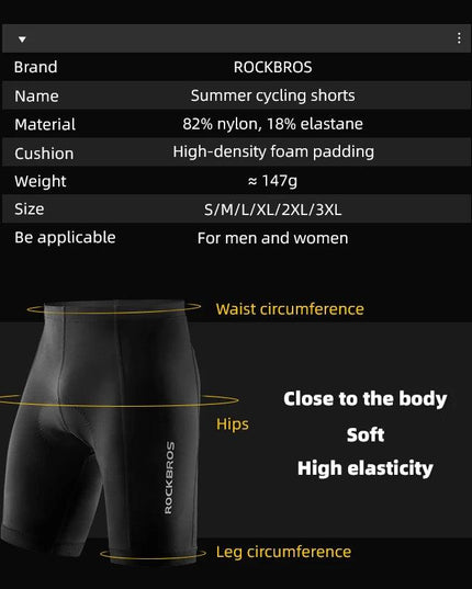 ROCKBROS Summer Cycling Shorts Breathable Bicycle Shorts Tights MTB Road Sport Bike Trousers Shockproof Sponge Pad Bike Shorts