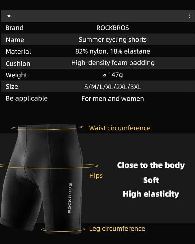 ROCKBROS Summer Cycling Shorts Breathable Bicycle Shorts Tights MTB Road Sport Bike Trousers Shockproof Sponge Pad Bike Shorts