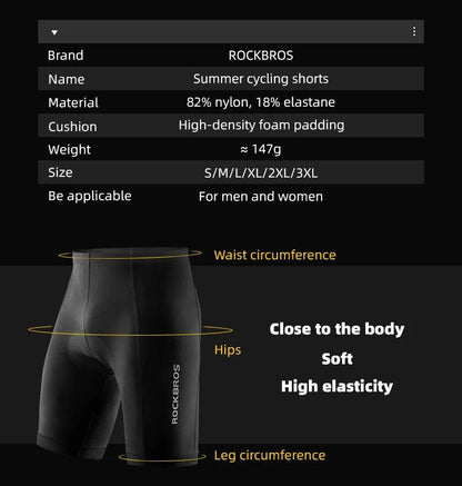 ROCKBROS Summer Cycling Shorts Breathable Bicycle Shorts Tights MTB Road Sport Bike Trousers Shockproof Sponge Pad Bike Shorts