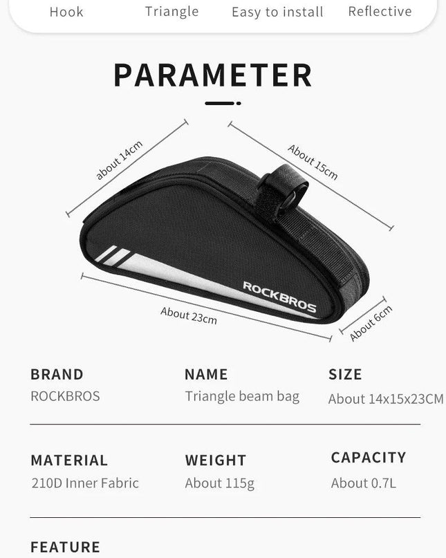 ROCKBROS Triangle Beam Bag Bicycle Top Tube Bag Bike Saddle Bag MTB Road Bike Phone Bag 0.7L High Reflective Bike Accessories
