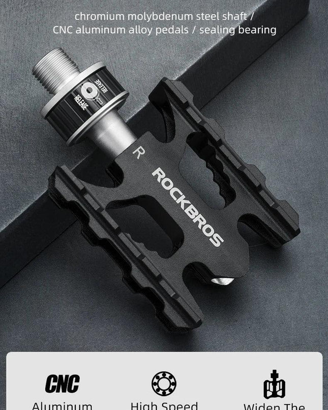 ROCKBROS Bicycle Pedales Mtb Quick Release CNC Rainproof Seal Bearing 8.2cm Widened Non-slip Chrome Molybdenum Bike Road Pedal