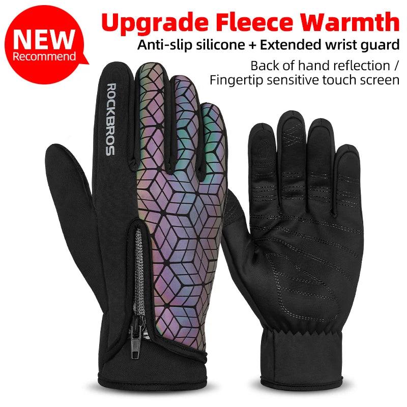 ROCKBROS Winter Bicycle Gloves Touch Screen Thermal Fleece Climbing Skiing Bike Gloves Men Women Windproof Warm Cycling Gloves