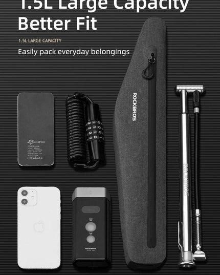 ROCKBROS 1.5L Full Waterproof Bike Bag Front Tube Triangle Lengthed Double Zipper Scratch-resistant Bicycle Bag Bike Accessories